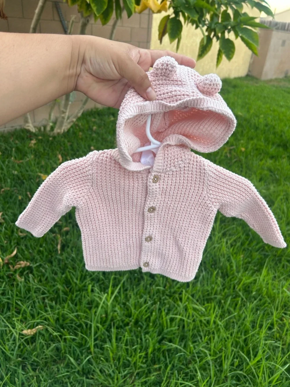 Carter's Pink Knit Baby Hoodie with Ear Detail